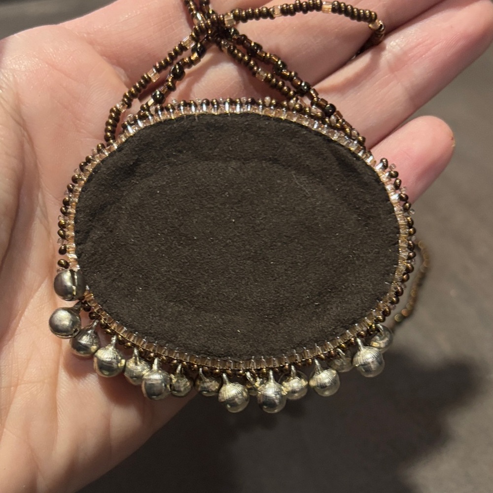 26” Turritella Fossil Bead Embroidered Necklace w/ Bells - Picture 4 of 6